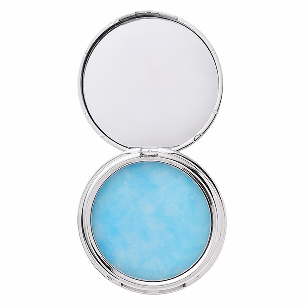 MATTE CLOUD compact open, showing the blue cloud powder and built-in mirror